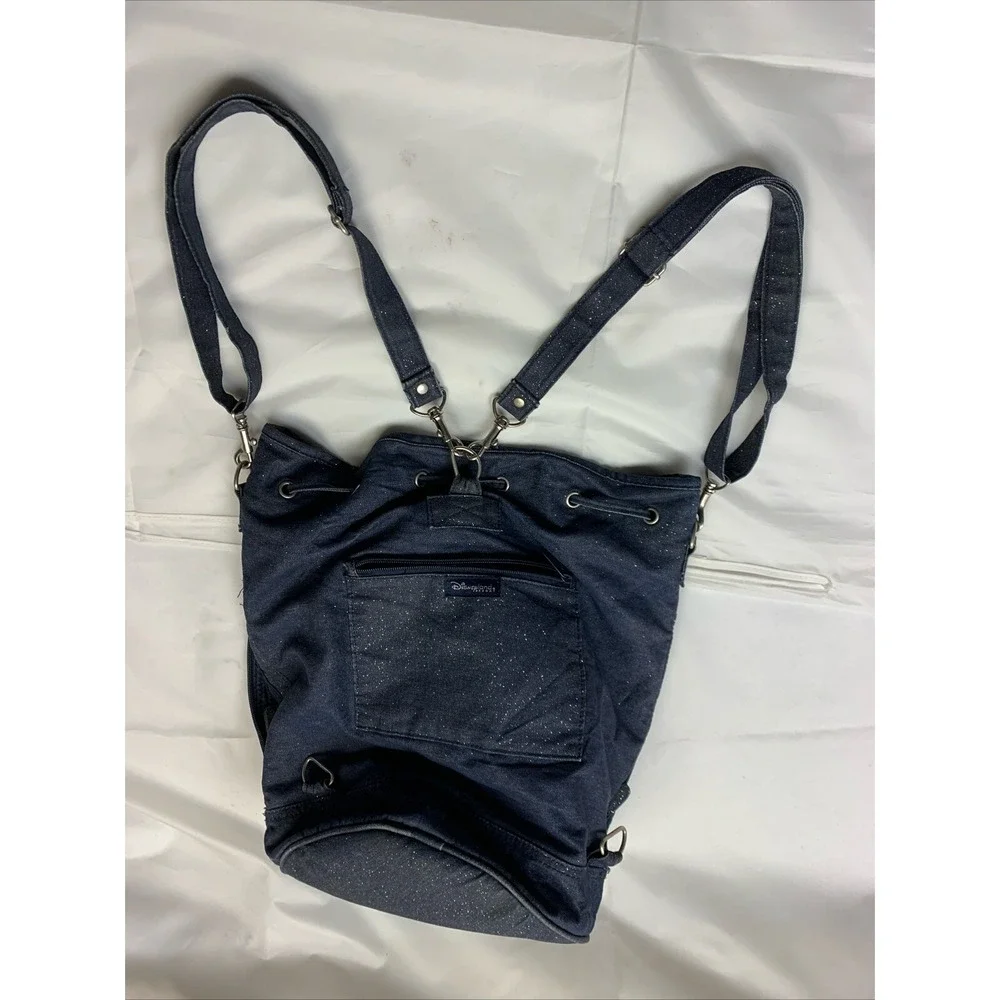 Disneyland Resort Tinker bell Glitter Blue Denim Shoulder Backpack‎ Travel Bag